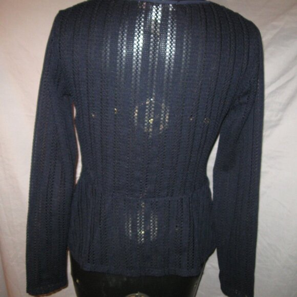 BCBG MAX AZARIA Crochet Crossover S Cut Out V Neck Navy Blue Sweater Top… - Picture 4 of 6
